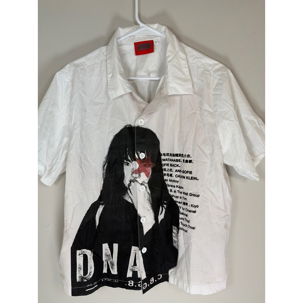 Alone In Autumn DNA Graphic Print Short Sleeve Button Down Shirt White Large